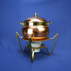Vintage Copper Chafing Dish with Brass Stand & Glass Candle Holder - Mid Century