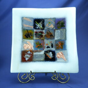 Handmade Fused Glass Art Plate – Abstract Patchwork Design – Unique Home Decor