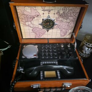 Vintage Executive Spy Phone Briefcase Novelty Telephone with World Map Clock and Speakerphone