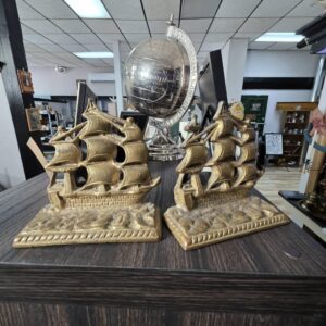 Vintage Solid Brass Clipper Ship Bookends Nautical Sailing Ship Pair
