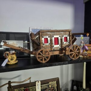 Handcrafted Wooden Wagon Table Lamp | Rustic Folk Art Accent Light