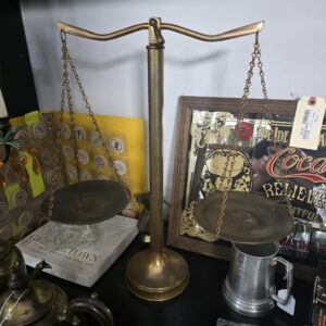 Vintage Solid Brass Equal Arm Balance Scale Decorative Apothecary Merchant Display