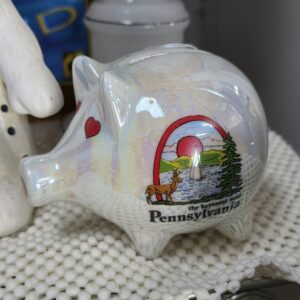 Vintage Pennsylvania Iridescent Piggy Bank Souvenir Coin Bank