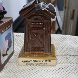 Vintage Great Smoky Mountains Hillbilly Outhouse Souvenir Ceramic Coin Bank
