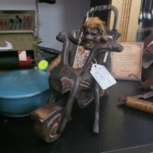 Hand Carved Wooden Tribal Motorcycle Rider Folk Art Sculpture