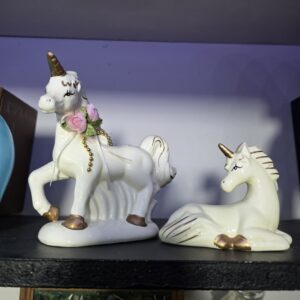 Vintage Ceramic Unicorn Figurine Set White with Gold Accents Made in China